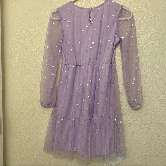 Wonder Nation Girl Foil Mesh Dress lavender long sheer sleeves-L 10/12 NWOT - Picture 3 of 9